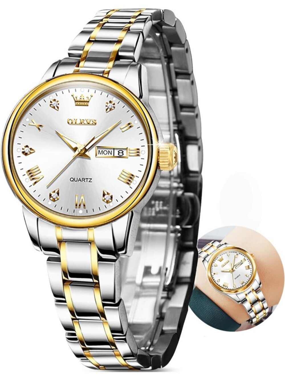 Women's Silver Gold Diamond Adjustable Strap Stainless Steel Luxury Wrist Watch